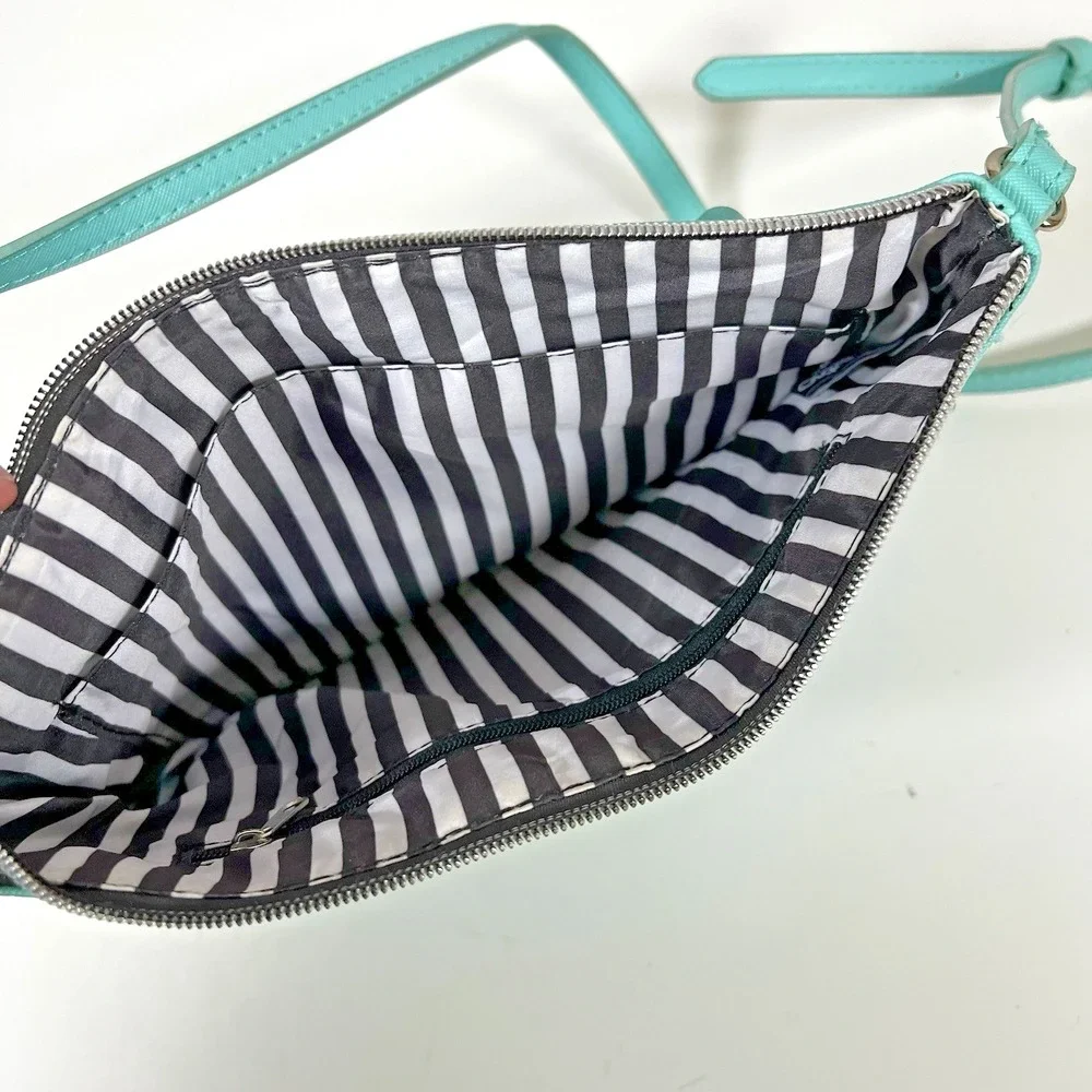 Marc Tetro French Bulldog Crossbody Double Zip Bag Black and White Frenchie Aqua